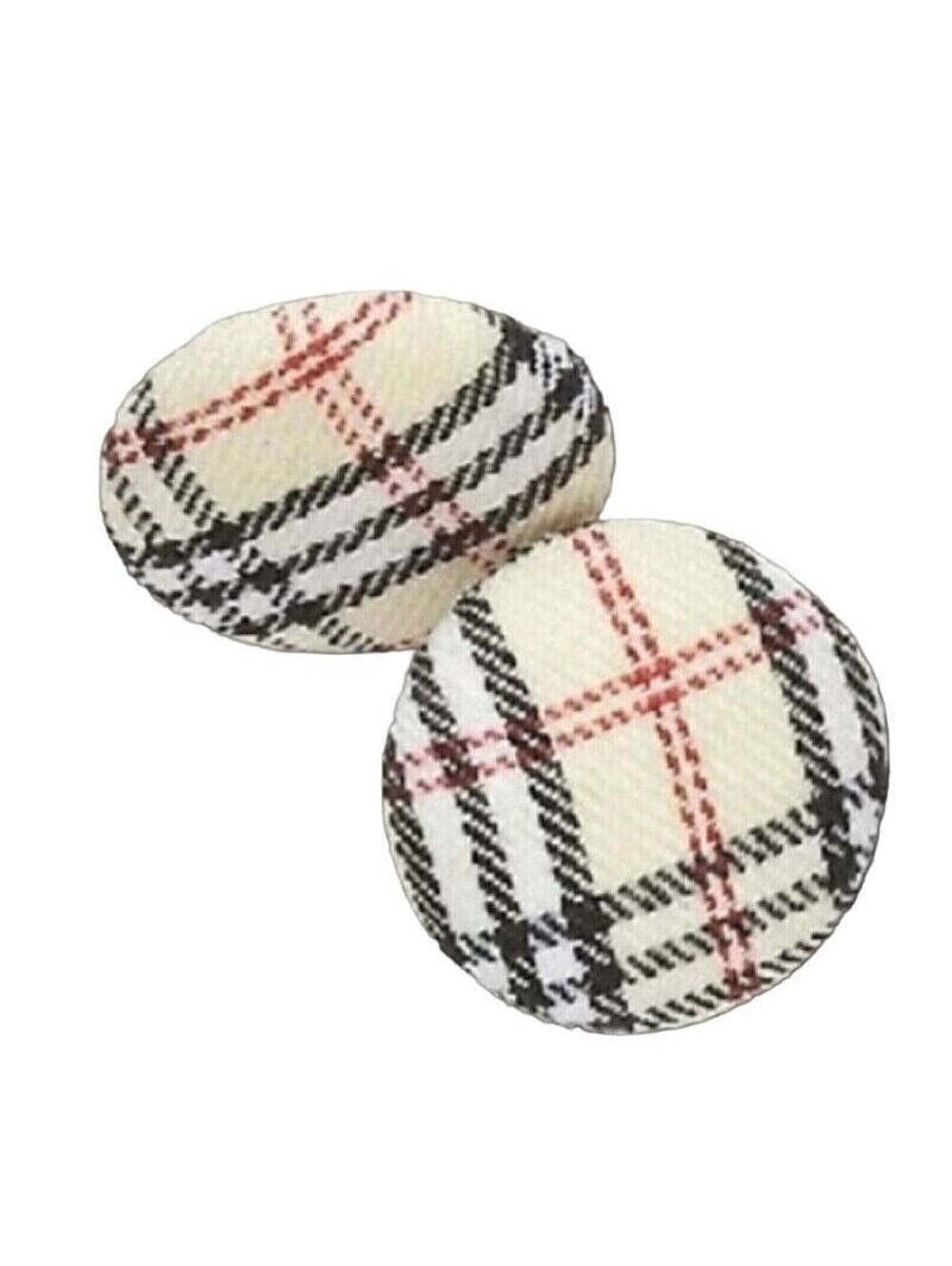 Cream Black and Red Tartan Plaid Fabric Retro Mod Button Earrings